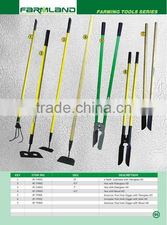 bule clolor two ways double face hoe rake digger hand tools agricultural tools with fiberglass TPR and wooden handle