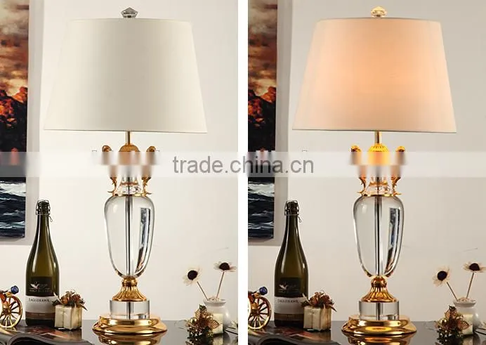 Gold plated hardware decortive crystal table lamp with lampshade