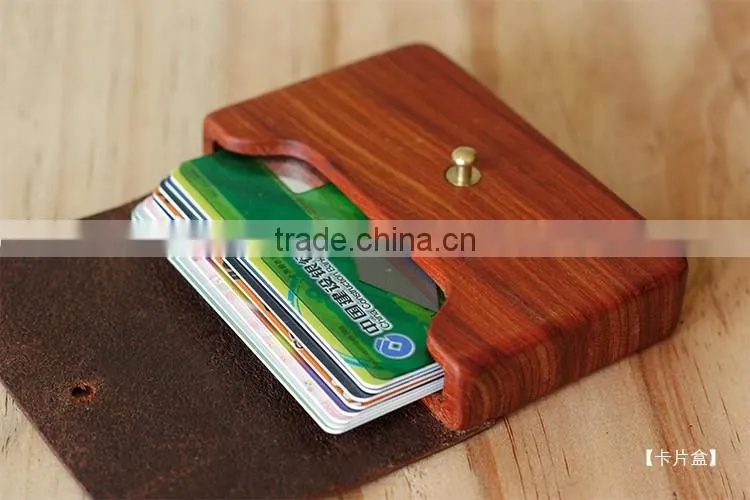 leather wooden card holder flat card pocket PU leather credit card holder wholesale