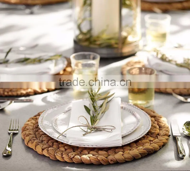 Round Natual Straw Weave Water Hyacinth Dinner Pad Mat Placemat Tablemat for wedding