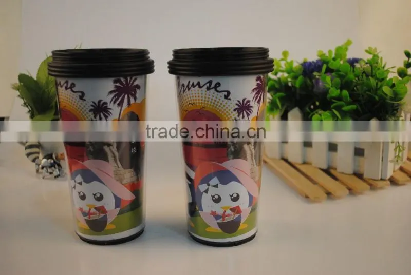 450ml BPA free PP plastic cup white coffee mug with lid