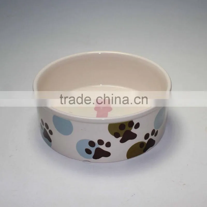 Ceramic Stripe & Paw Pet Bowl with handpainting