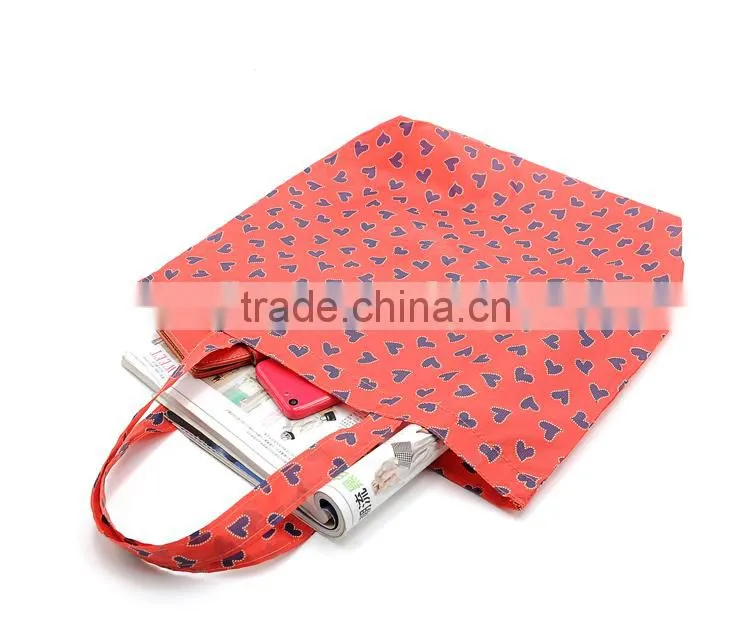 Dot Watermelon Color Full Printing 190D Polyester Foldable Shopping Tote Bag,Folding Into A Purse