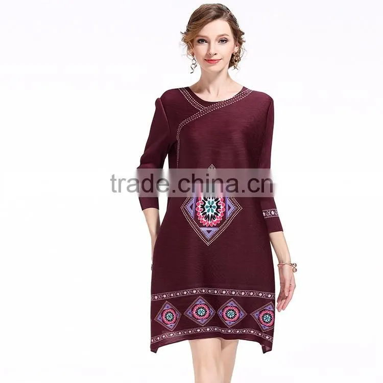 Half sleeve women faddish loose printed crumple dress
