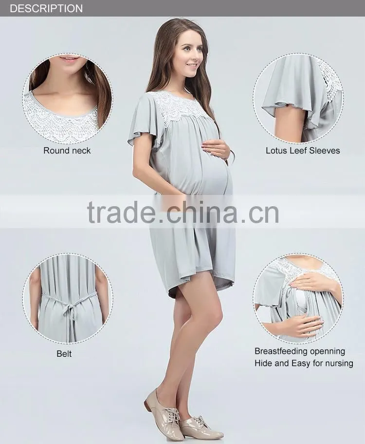 Ladies Maternity Summer Outlet Dress Lace Atheleisure Nursing Clothing Hit color Hide Breastfeeding Opening Skirts