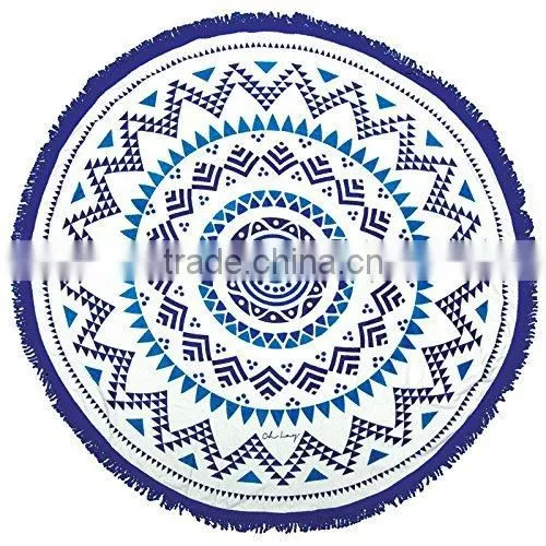 Hot sale cheap reactive print microfiber beach towel with tassel