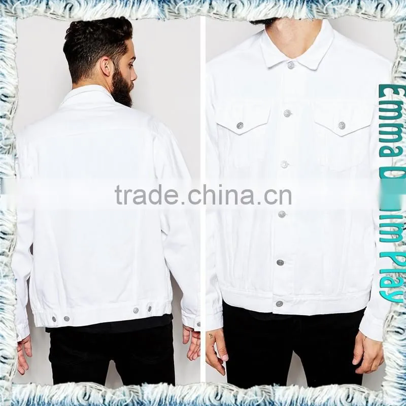 Pure White Washed Windbreaker 4 Pockets Man's Long Denim Jackets