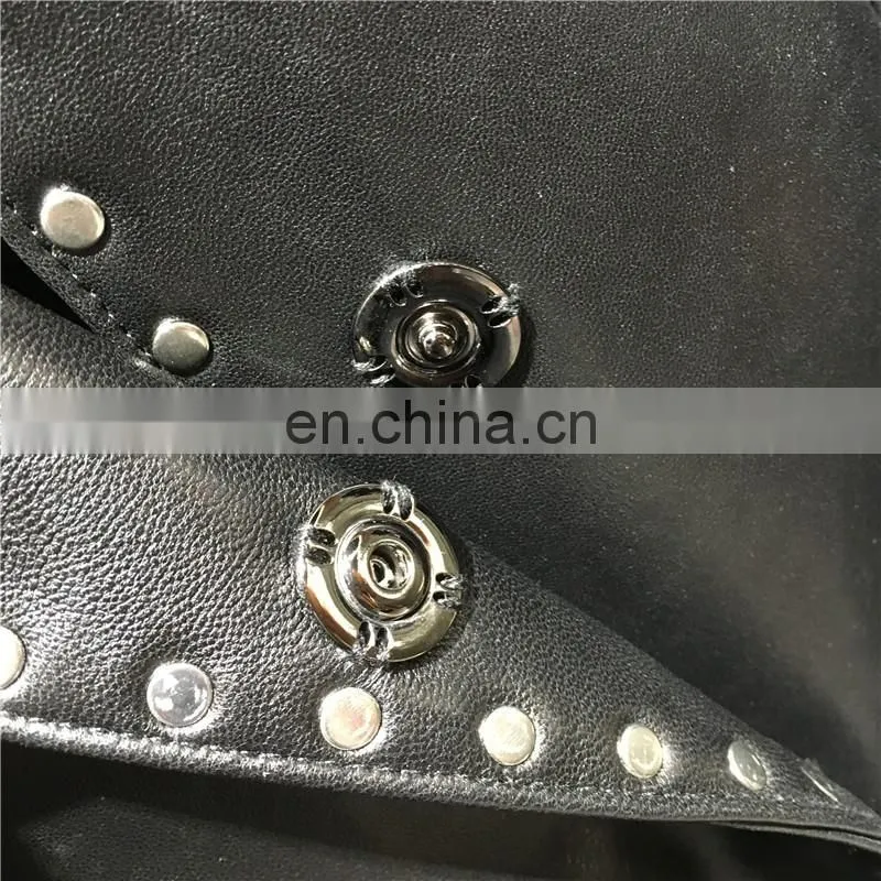 Women Fashion Long Black Rivet Real Leather Coat Leather Trench Coat