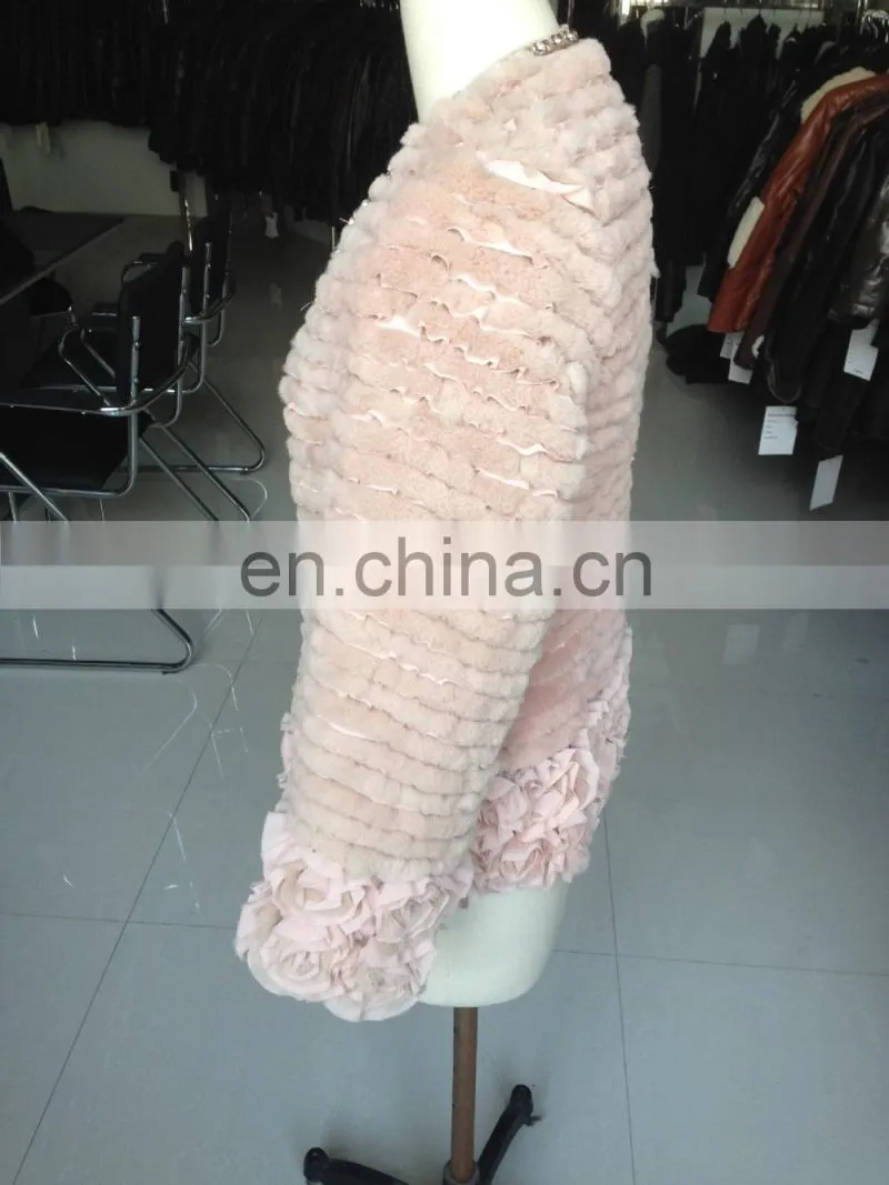 2015 girl's pretty ribbit fur coat pink
