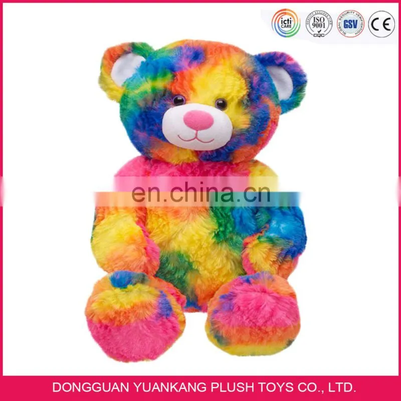 Custom fashion stuffed colorful plush rainbow teddy bear toy with big head