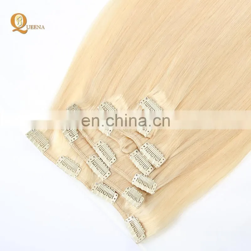 Factory Wholesale Platinum Blonde Indian Human Hair 150g 220g Remy Clip in Hair Extension