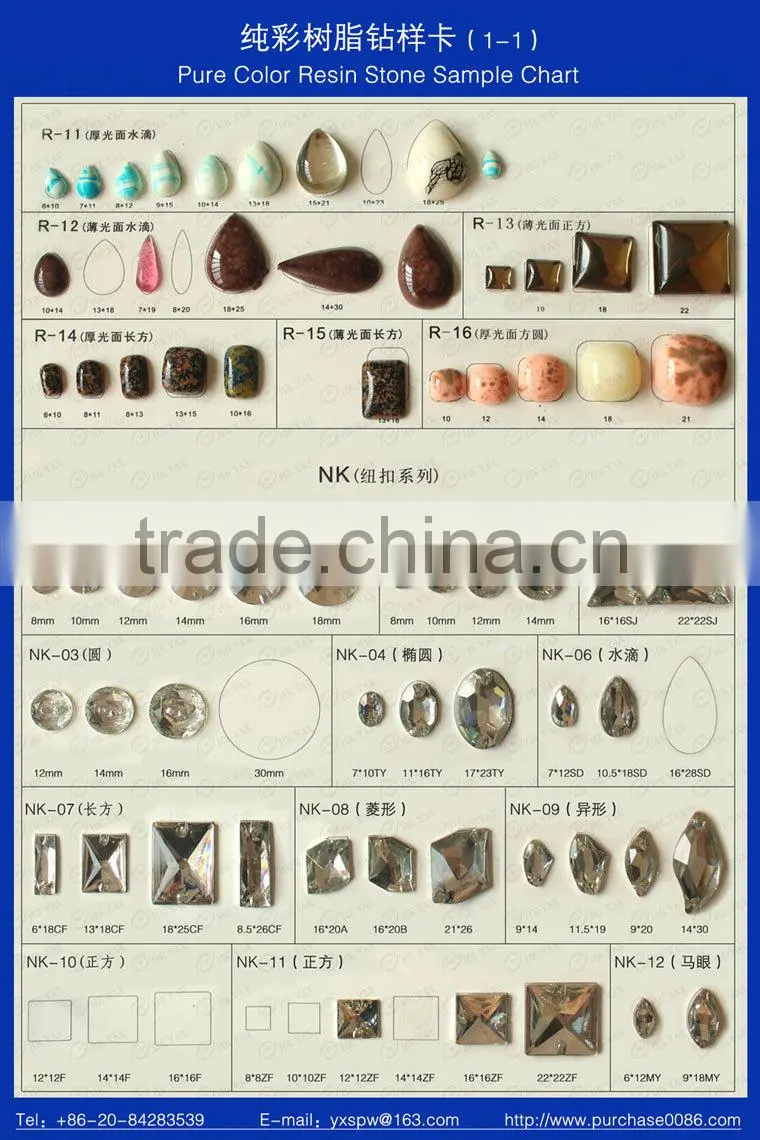 N-1111 China supplier crystal resin stone,pure color resin stone, resin stone for garment accessory