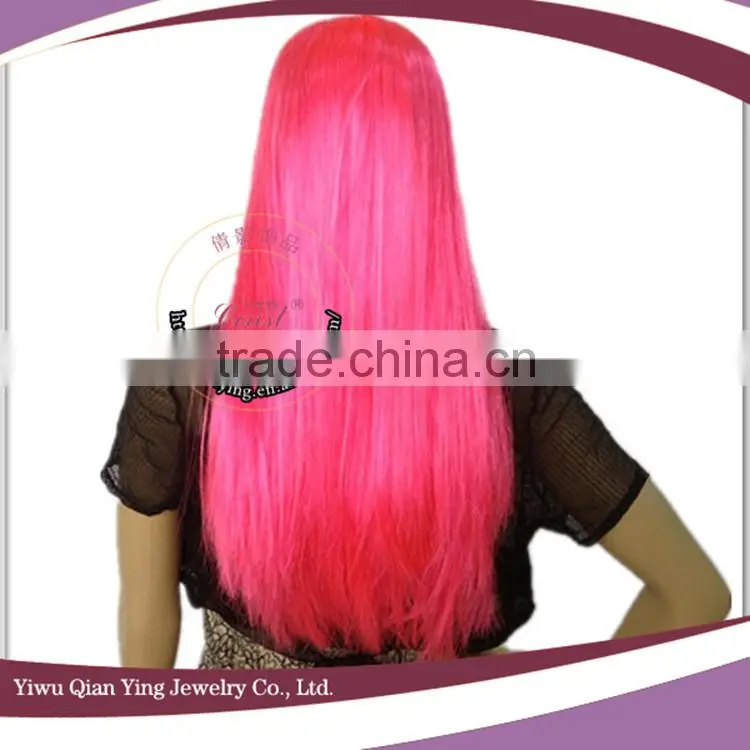 cheap long synthetic hot pink party hair wigs