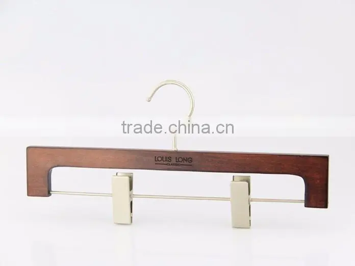 high quality luxury brown wooden pants hanger with trousers clip for men clothes