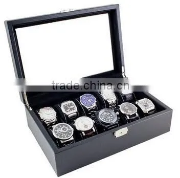 Black Leather Jewelry Box Watch Organizer Storage Case,black leather leather watch travel case,watch storage case display box