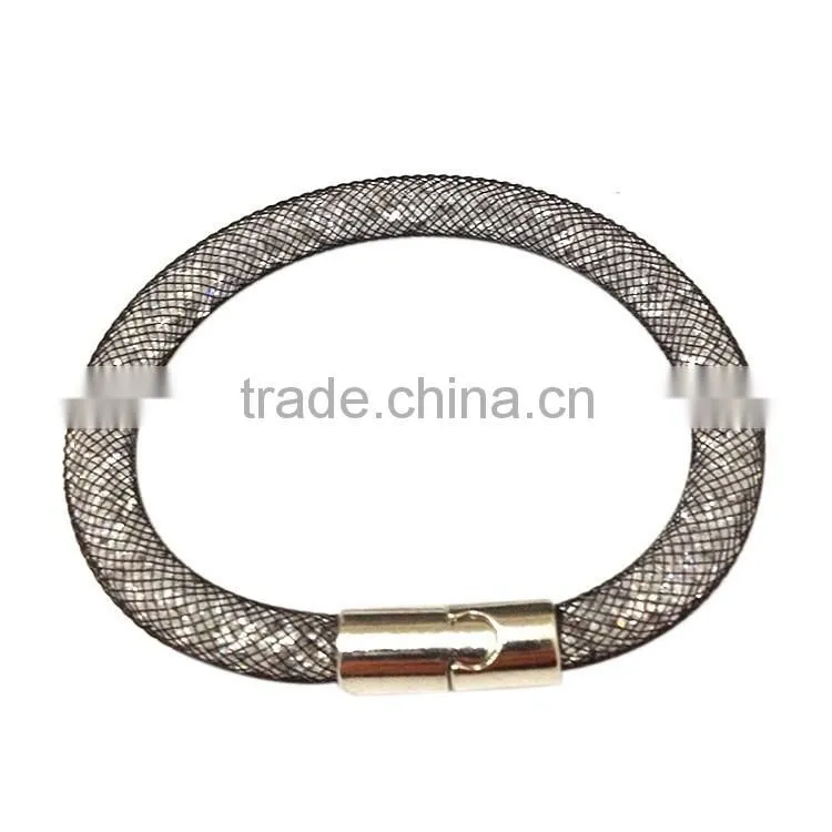 Cheap Promotion!!! 2016 Hot sale Mesh Stardust Bracelets With Crystal Filled Magnetic Clasp Charm Bangles!