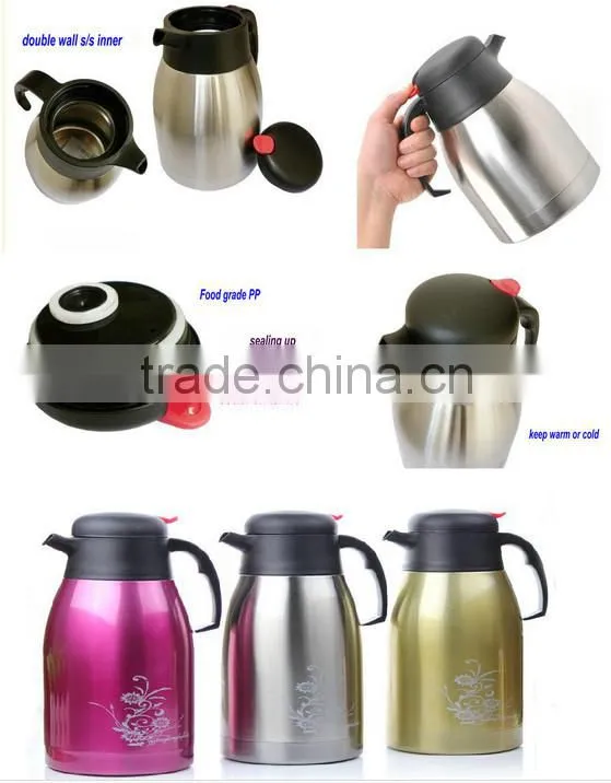 LFGB/EU double wall stainless steel arabic coffee pot dallah 1.2/1.5/2.0L