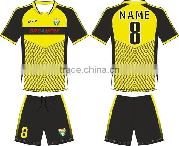 2015 new style Custom sublimation high quality black green soccer jersey wholesale
