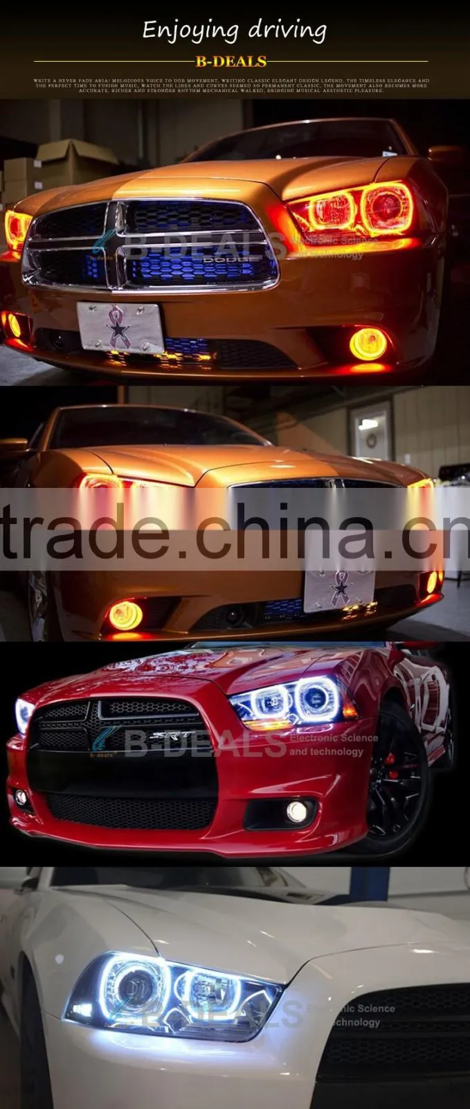 RGB Multi-Color LED Angel Eyes Halo Rings Kit For 2011-2014 Dodge Charger with Remote