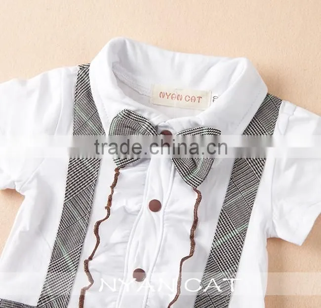 New Arrival Gentleman Kids Clothes Cute baby boy cotton jumpsuits breathable handsome boy clothing tie lace strap baby rompers