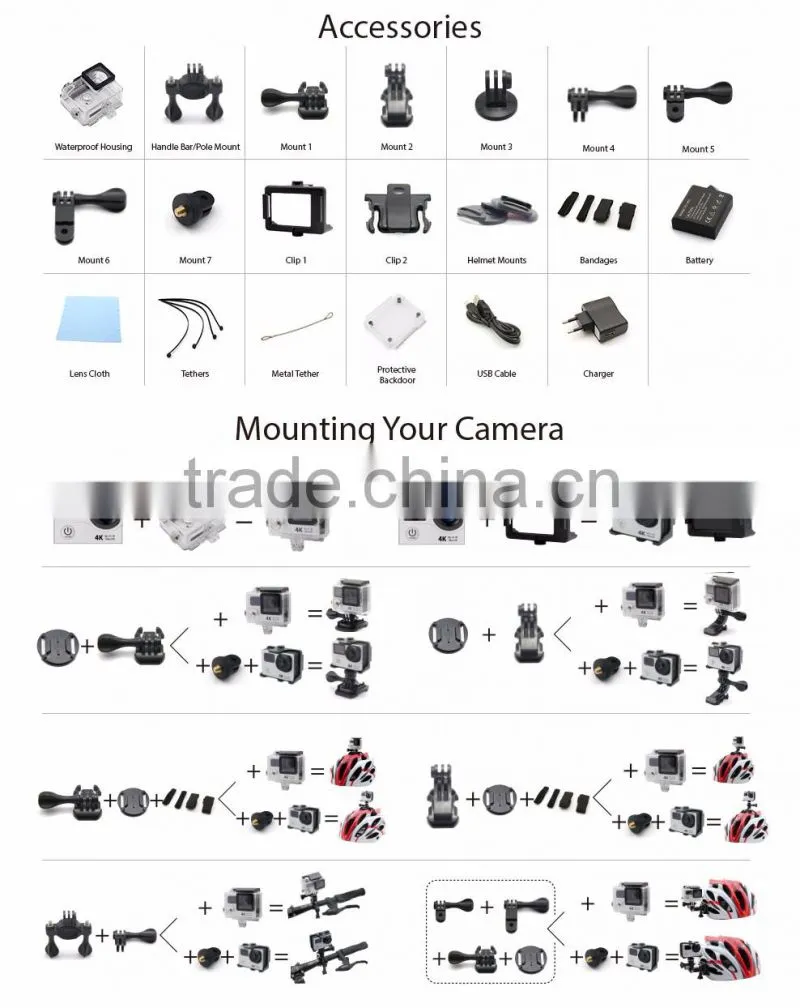 Hot sale H3 full hd 1080p action camera 4k sj8000 outdoor sport 4k mini camera action video camera
