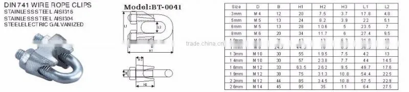 Stainless steel 316 Powder coated us type drop Japanese metal Wire Rope Clip in Rigging