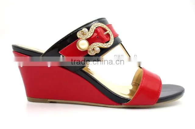 new fashion wedge heel pu slipper for lady