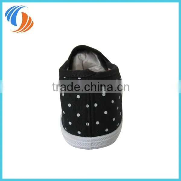 New Canvas Flat Slip On Casual Shoes Sneaker Black With White Dots