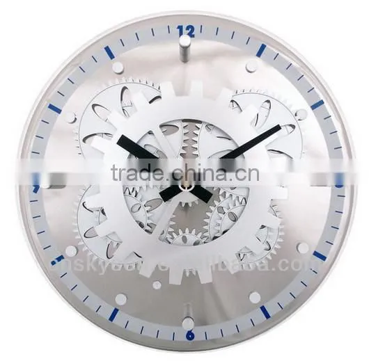 Decorative moving-Gear Wall Clock with Glass Cover