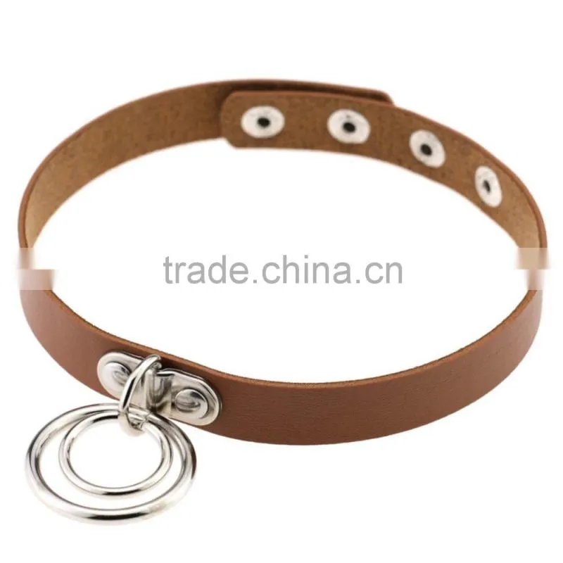 Hot Sale Fashion Sexy Punk Gothic Leather Choker necklace Round Metal Pendant Buckle Collar Anime Necklaces