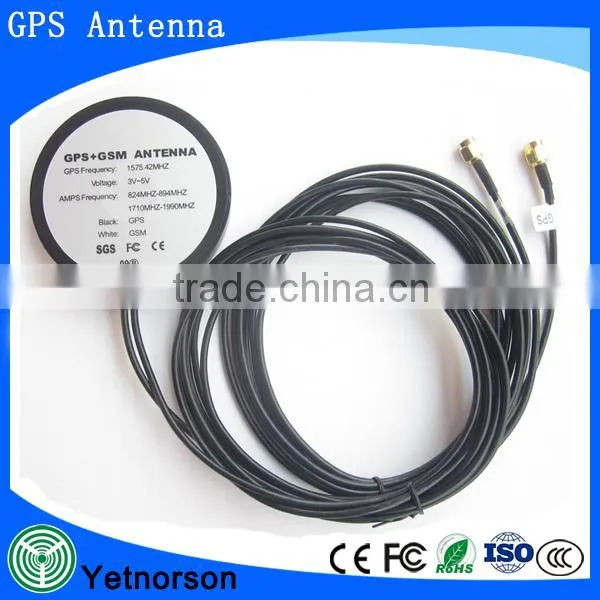 GPS+GSM double antenna combo antenna strong signal and faster search satellite with pure copper cable and custom connectors
