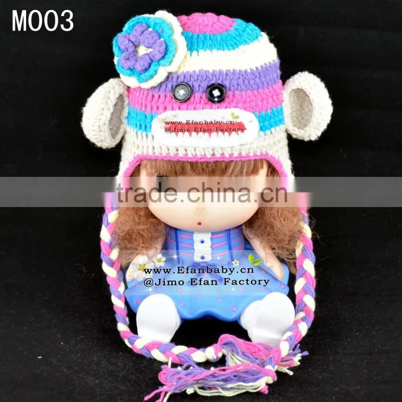 fashion earflap animated crochet kids winter hats with braid