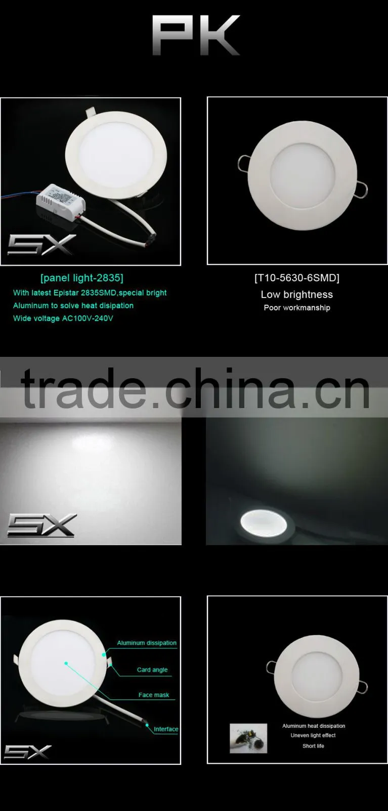 AC 220v led celling light 180 degree 6W 600LM cool white