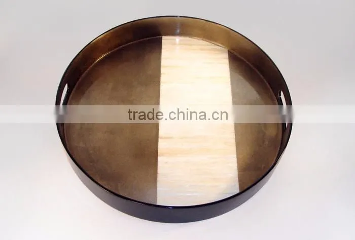 Best selling glass design gold lacquer wood serving tray table