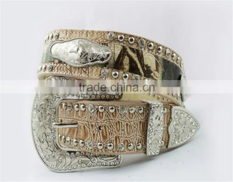 2016 Best Seller Western rhinestone leather belt with horsehead conchos