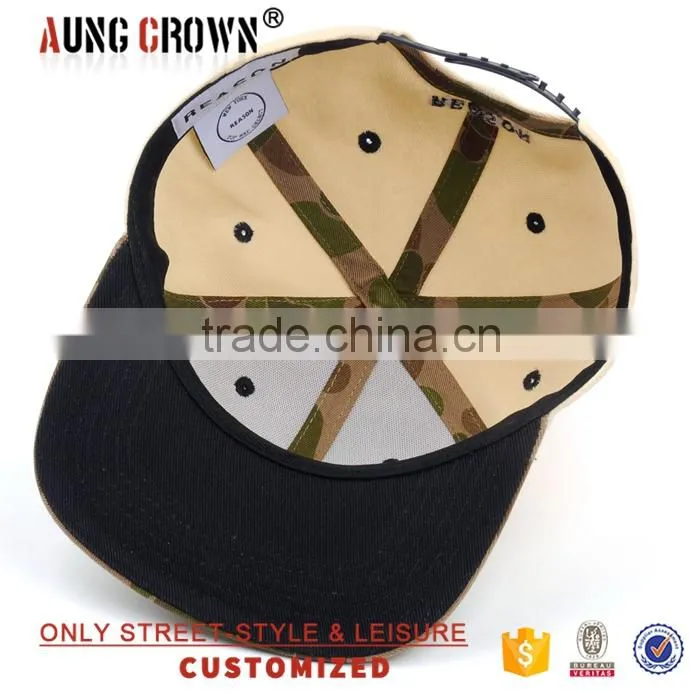 camo cheap snapback,camo brim snapback cap,6 panel flat bill snapback cap