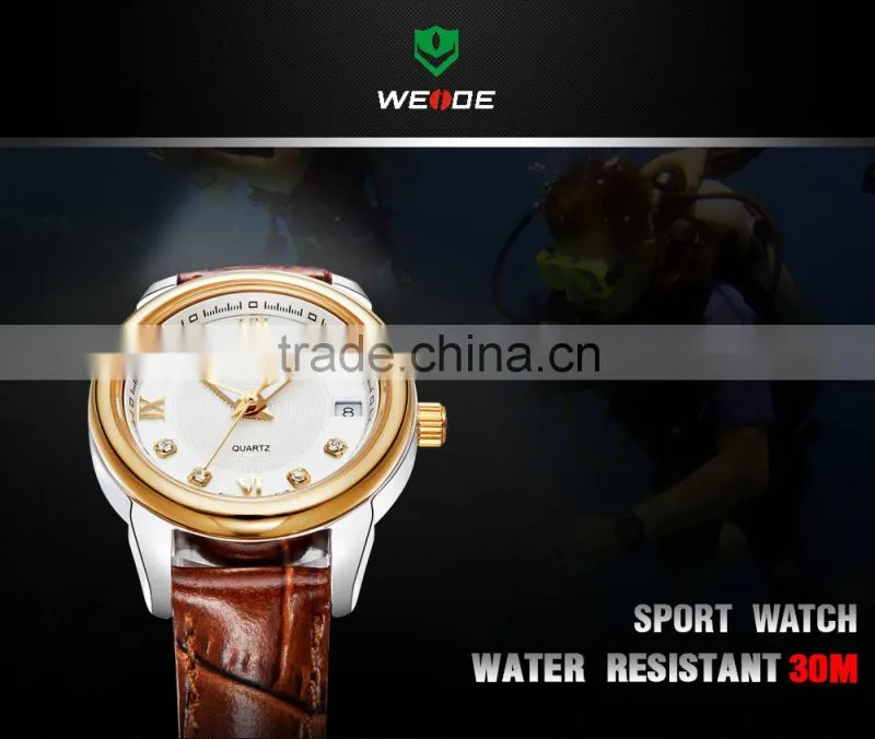 WEIDE 2014 Japan movt gold brand wholesale fashion watch lady watch leather