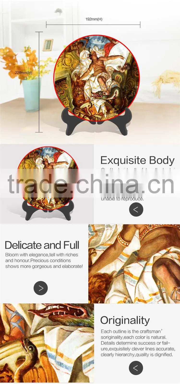Hot sale innovative plate decorative crafts with Europe style figurines painting