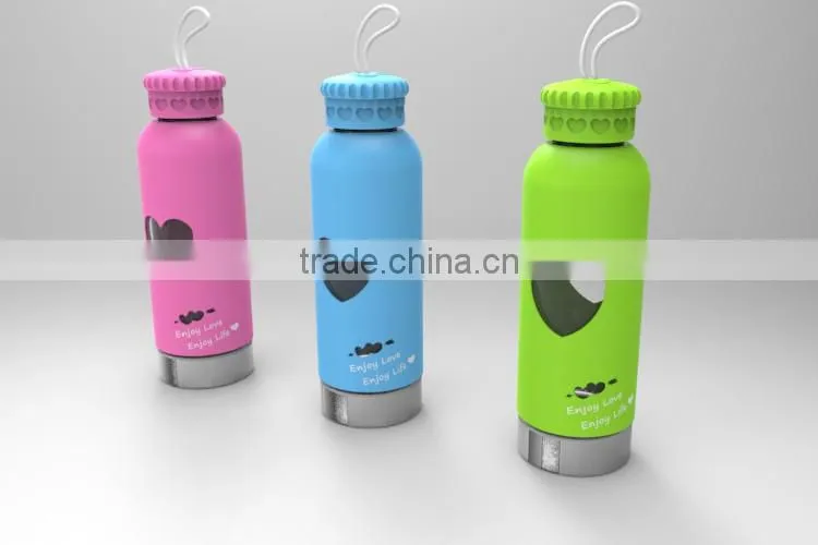 2016 custom glass bottle /water bottle/ drink bottle with silicone sleeve