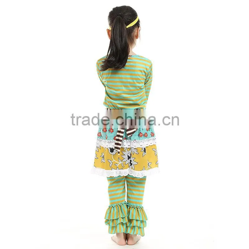 2016 kaiya girls halloween clothing sets long sleeve 2pcs set fall stripe organic cotton baby clothing