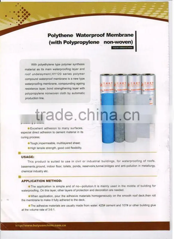 factory: 300g, 400g high polymer polyethylene polypropylene waterproof membrane