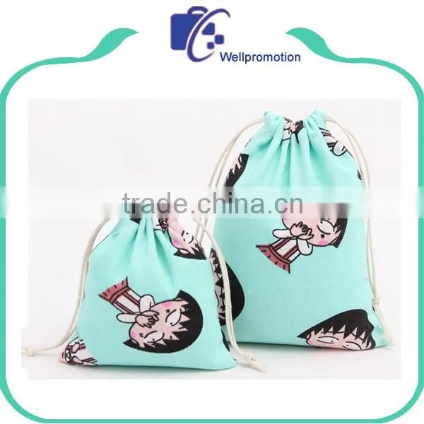 Wholesale colorful cotton canvas drawstring bag for kids