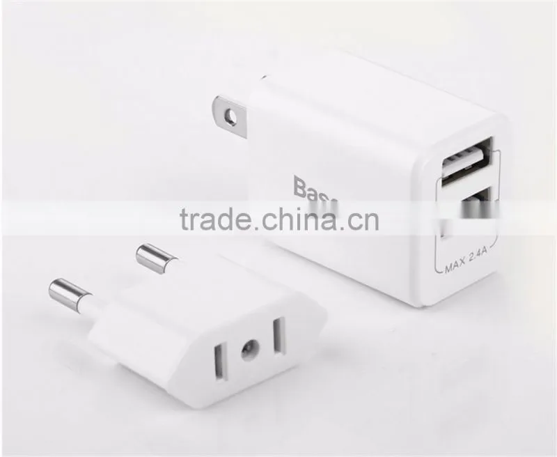 Original BASEUS 2.4A Moblie phone Charger Universal Quick Charging Adapter dual USB Output Travel Charger with US /EU plug