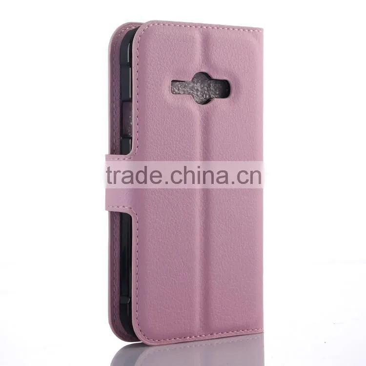 Factory Price Lichee Leather Pouch Wallet Case Folio Stand Cover for Samsung GALAXY J1 ACE