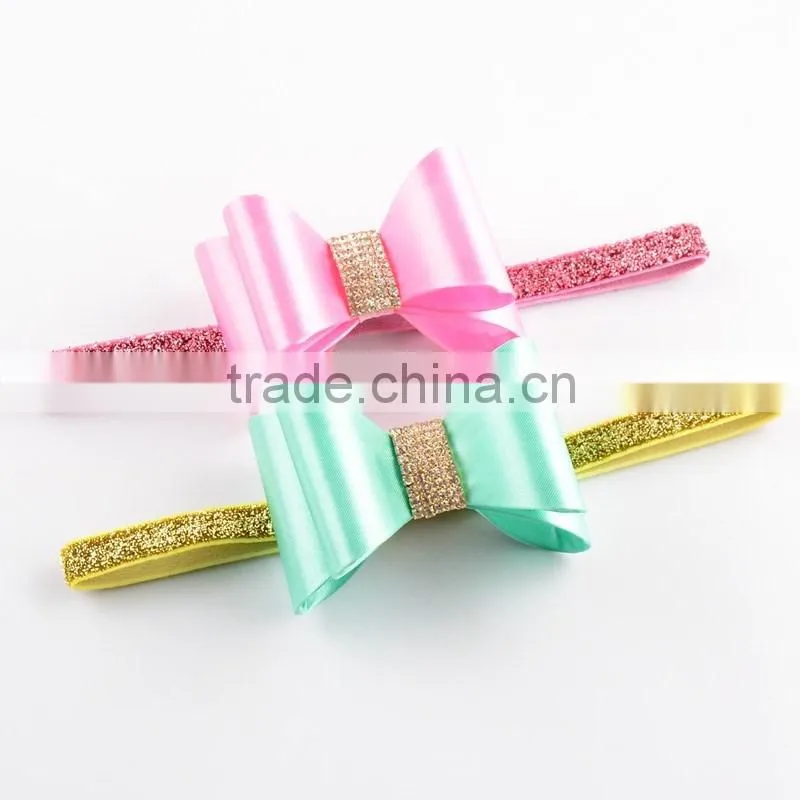 New Hot Sale delicate glitter bow hair band Baby elastic fine hair lead the act the role of 16 color in stock now