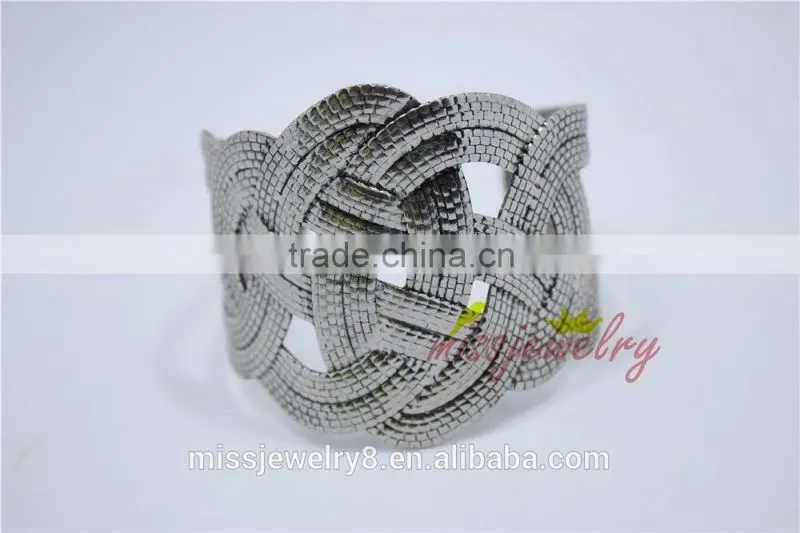 Fashion Silver Knitted Twisted Metal Women Wide Bracelet Fake Woven Cuff bracelets Bangles for 2016 New Accessory
