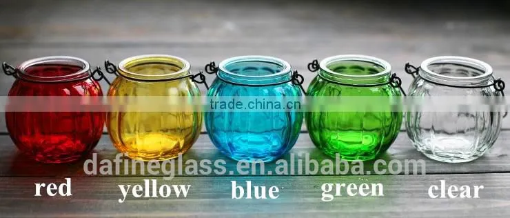 Pumpkin Shape Glass Vase Bottle for plant With Metal Handle Candle Hydroponic/Home Decoration