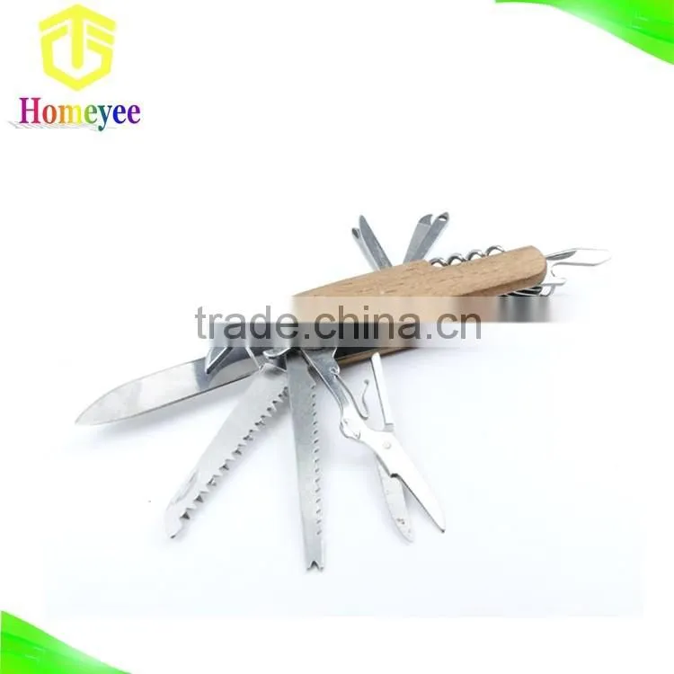 Multifunction Camping stainless steel pocket knife with wood handle