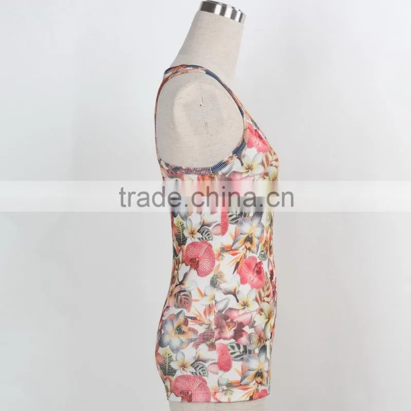F5S15017 Rib Waist Printing Tank Top Women Fitness Latest Design