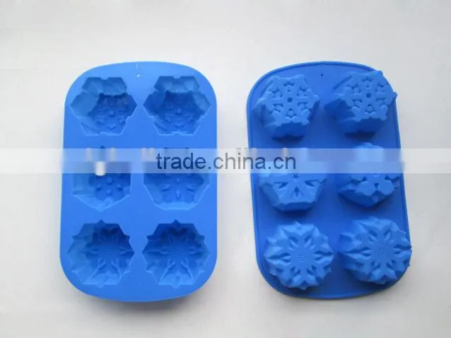 FDA&LFGB Approved Food Grade Silicone Snowflake Shape Icecube Tray 6 Cativies Mould